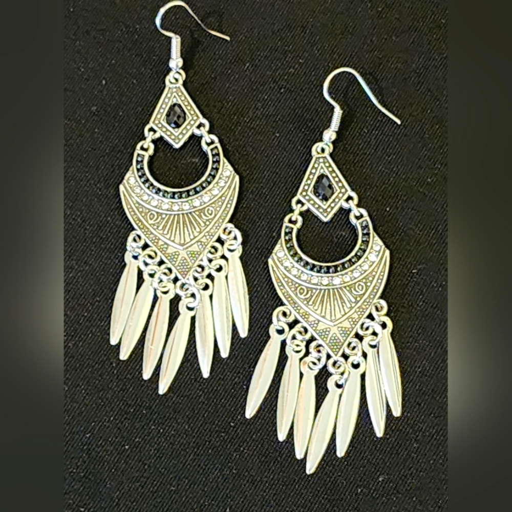 Silver & Black Stone Earrings